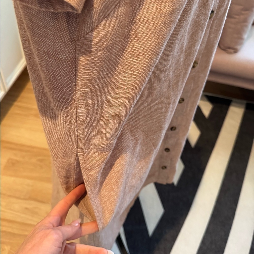 Susan Graver Pure Linen Blend Taupe Dress W/ Pockets Size Medium Petite Euc — image 4 of 8